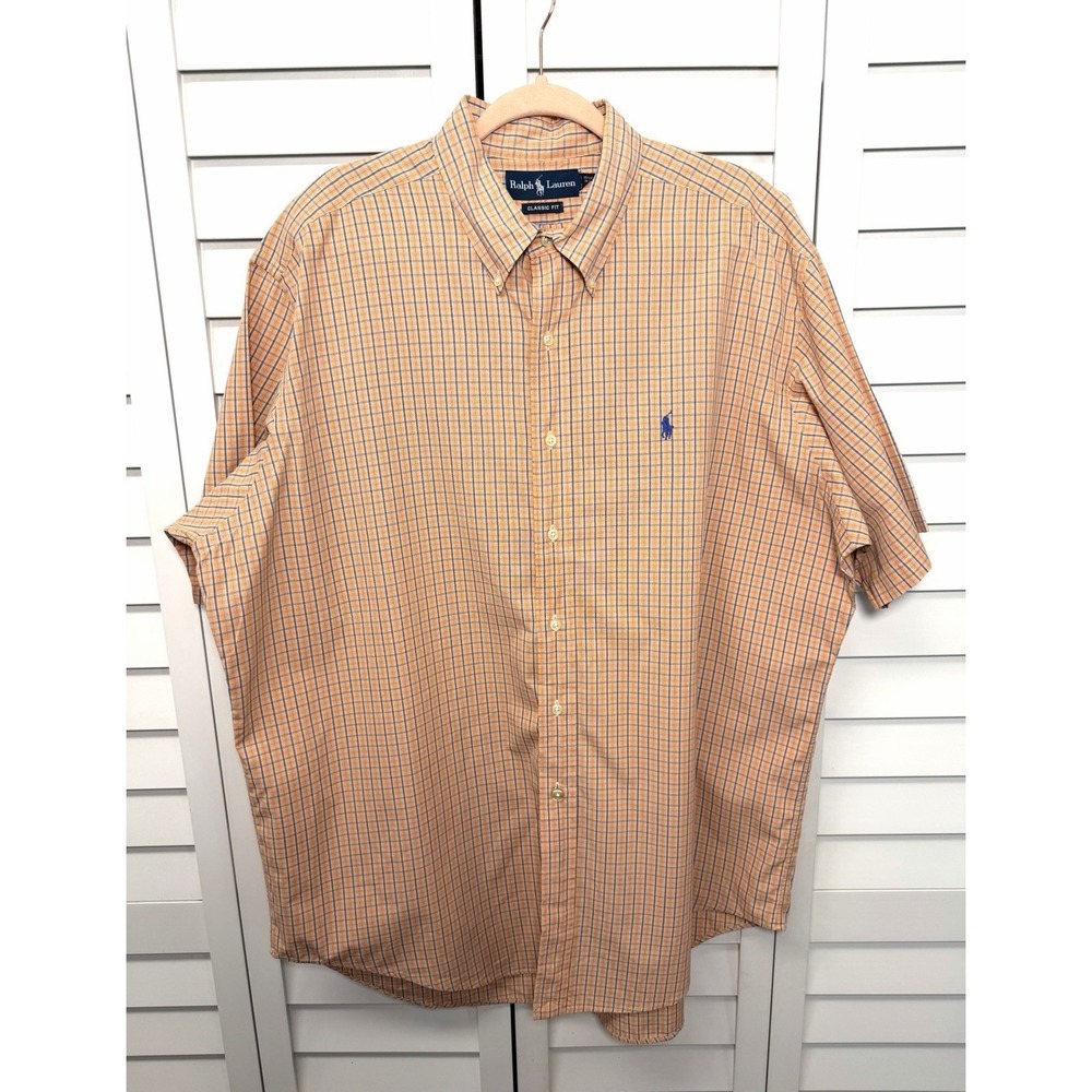 Ralph Lauren Plaid Classic Fit Short Sleeve Button Down Shirt Men's Size XL